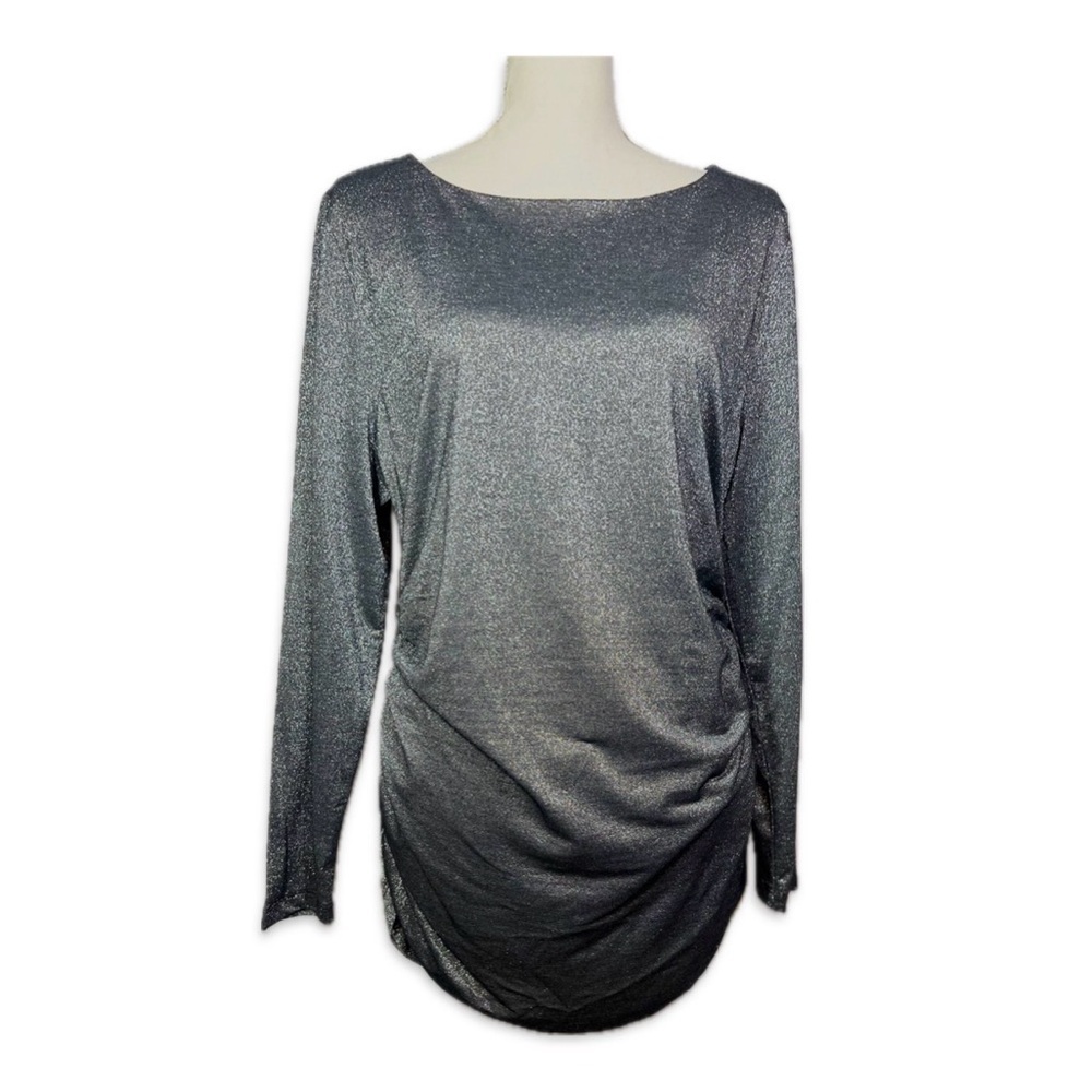 Soft Surroundings Metallic Charcoal Ruched Sides Tunic Top XL Silver Shimmer